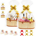 Mapaim Baskets for Gifts Empty Set of 4, Bamboo Woven Large Gift Basket with Wrap Bags, Pull Bows, Greeting Cards,Baskets for Gifts Empty Bulk for Birthday, Shower, Housewarming (Brown-Oval)