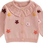 Toddler Baby Girl Cardigan Sweater Flowers Button Up Knitted Tops Infant Fall Winter Clothes