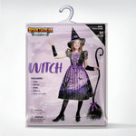 Spooktacular Creations Light-up Witch Costume for Girls, Toddlers Purple Print Witch Outfit Set with Broom Hat Sleeves for Kids Halloween Dress Up Parties, S