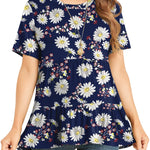Xpenyo Women Tiered Maternity Top Fashion Short Sleeve Casual Pregnancy Blouse Shirts Navy Blue Daisy S