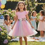 PATPAT Girl's Tulle Dress Tutu Party Birthday Poster Formal Fancy Flower Princess Dresses Pink 5-6 Years