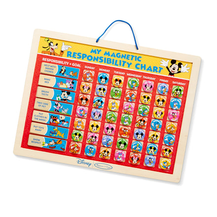 Mickey Mouse-themed magnetic responsibility chart on a white background