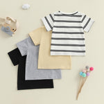 Baby Boy 4-Pack Short Sleeve Crewneck T-Shirts Top Active Tee Toddler Boys' Solid/Striped Cotton T-Shirt (Multi-Color, 2-3 Years)
