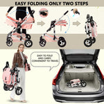 Kinder King 2 in 1 Convertible Baby Stroller, Folding High Landscape Infant Carriage, Newborn Reversible Bassinet Pram, Adjustable Canopy, Diaper Bag, Pink