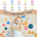Ingbear 4-in-1 Wooden Montessori Toys for 3+ Year Old - Educational Sensory Toys for Toddlers Aged 3+, Baby Learning Toys for Boys and Girls, Christmas Birthday Gifts