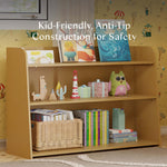 Babyletto Melo Montessori 3 Shelf Bookcase - GREENGUARD Gold Wood Bookshelf - Easy Assembly Book Case w/Wide Open Storage Shelves - Modern Wooden Book Shelf for Living Room, Bedroom, Office - Honey