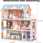 ROBUD Wooden Dollhouse for Kids Girls, Toy Gift for 3 4 5 6 Years Old, with Furniture