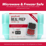 GoodCook Meal Prep Rectangle Snack Containers, 10 Pack, Light Blue, BPA-Free, Reusable 3-Compartment, Portable Snack Box, Microwave & Freezer Safe, with Lids for Portion Control