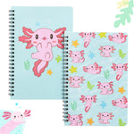 L1rabe 2 A5 Axolotl Spiral Notebooks Back to School Animal Mexican Walking Fish Lined Journal Notepads for Women Girls Cute Axolotl Pattern Exercise Book Students School Office Birthday Gifts