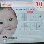 Vmaisi 10 Pack Baby Sliding Cabinet Locks - Adjustable U Shaped Child Safety Locks,Childproof Latches for Kitchen Bathroom Storage Cupboards Doors, Handles and Knobs White (10)