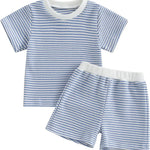 VISGOGO Baby Boy Girls Toddler Summer Outfit Striped T-shirt Toddler Boy Summer Clothes 6 12 18 Months 2 3 4 5 T Short Set