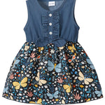 Toddler Girl Clothes 2t 3t Cute Girl Clothes Blue Flowy Summer Butterfly Birthday Dress Sleeveless Ruffle Denim Bow Dress Spring Party Jean Dresses