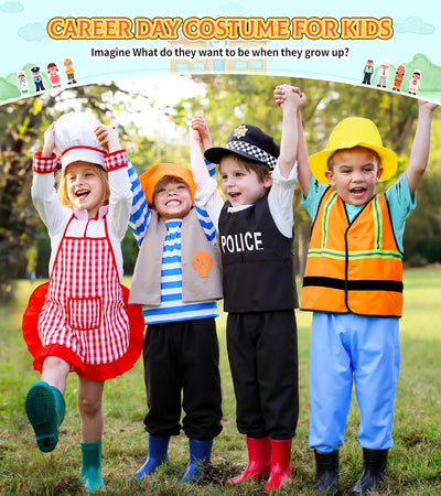 Jeowoqao Boy's Dress Up Costumes Set, Kids Role Play Set 11pcs Dress Up Trunk Pirate, Chef, Construction Worker, Policeman Costume For Kids Girls Toddler Age 3 4 5 6 Christmas Birthday Gift