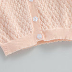 Newborn Baby Girls Knit Cardigans Long Sleeve Crewneck Hollow Knit Thin Sweater Toddler Button Tops Coat Outwear (Pink-Ruffle, 6-12 Months)