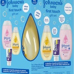 Johnson's First Touch Baby Gift Set, Baby Bath, Skin & Hair Essential Products, Kit for New Parents with Wash & Shampoo, Lotion, & Diaper Rash Cream, Hypoallergenic & Paraben-Free, 4 items
