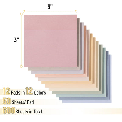 Mr. Pen- Sticky Notes, 3"x3", 12 Pads, 600 Sheets, Soft Vintage Colors, Sticky Notes Bulk, Self-Stick Note Pads, Perfect for Office, School, Home, Study & Organization