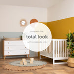 dadada Austin 3-Drawer Dresser for Nursery and Bedroom - Modern Design, Large Storage, Baby-Safe Finish, Anti-Tip Safety, Solid Wood Feet, Durable Construction (White+Red Oak)