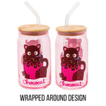 Silver Buffalo Sanrio Hello Kitty & Friends Chococat Chocolate Pink Glass Jar Tumbler with Bamboo Lid and Glass Straw, 16 Ounces