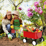 Qtioucp Kids Gardening Wheelbarrow Set, Metal & Wooden Garden Tools for Kids Ages 3-8, Real Wheelbarrows with Apron, Gloves & STEM Guide, Outdoor Backyard Garden Toy Gift