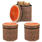 Nodaaiie 3 Pcs Tree Stump Storage Stool, 12 x 12 Inch Fiberboard Ottoman with Foam Cushion, Folding Toy Box and Foldable Seat Chest for Kids, Classic Design