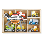 Melissa & Doug Wooden Construction Site Vehicles with Wooden Storage Tray (8 pcs)