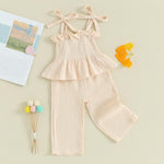 VISGOGO Infant Baby Toddler Girls Clothes Solid Color Sleeveless Camisole Linen Pants Set Baby Summer Outfits (Apricot, 12-18 Months)