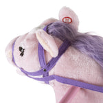 Spring Rocking Horse - Plush Bouncy Ride-On Toy with Fun Sounds, Wood Handles, and Adjustable Stirrups for Kids Ages 3 to 6 by Happy Trails (Pink)