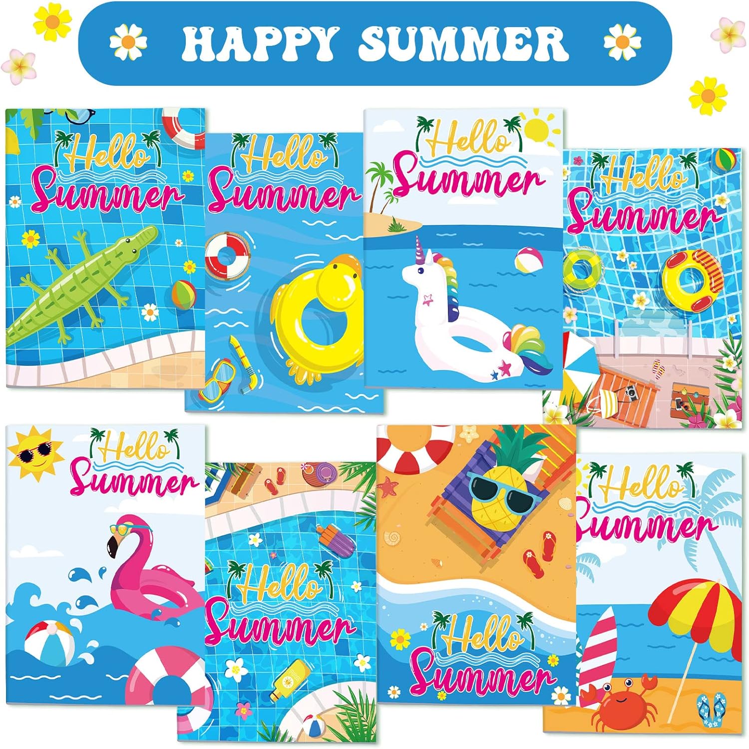 Faccito 24 Pcs Summer Beach Coloring Books Mini DIY Art Drawing Book Bulk Including Pineapple Coconut Flamingo Beach Pool Fun and Relaxing Patterns for Birthday Activity