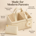 Orelle Bouclé Diaper Caddy Organizer with Matching Pouch & Moon Pendant | Teddy Portable Changing Table Organizer | Must-Have Baby Shower Gifts | Cream