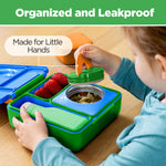 OmieBox Bento Box for Kids - Insulated Bento Lunch Box with Leak Proof Vacuum Insulated Food Jar - 3 Compartments, Two Temperature Zones (Monster Blue)