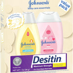 Johnson's Baby Care Essentials Gift Set, Body Lotion, & Zinc Oxide Diaper Rash Paste for Baby's Delicate Skin, Value Pack, Travel-Size, Bath Essentials Must Haves, Baby Gifts, 3 Items