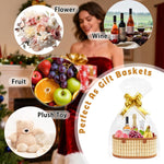 Mapaim Baskets for Gifts Empty Set of 4, Bamboo Woven Large Gift Basket with Wrap Bags, Pull Bows, Greeting Cards,Baskets for Gifts Empty Bulk for Birthday, Shower, Housewarming (Brown-Oval)