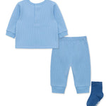 Little Me Simply Essential Solids 100% Organic Clothes for Baby Blue Bear Jogger Set, Placid Blue, 12 Months