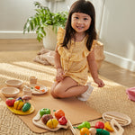 PlanToys® Wooden Assorted Vegetable Set | Montessori Play Food for Toddlers | Includes Tomato, Mushroom, Shallot, Bell Pepper & Cucumber with Tray & Knife | Eco-Friendly Pretend Cooking & Roleplay Toy