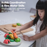 PlanToys® Wonky Fruit & Vegetables Wooden Playset Includes 5 Sliceable Fruits & Veggies | Pretend Cutting Food Toy with Wooden Knife | Montessori Toy for Toddlers