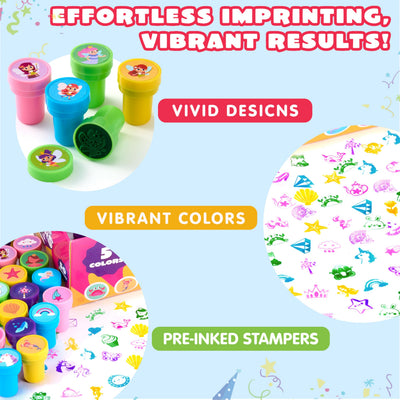 JOYIN 100PCS FairyTale's Stamps for Kids Self-Ink for Party Favor, Teacher Stamps, Kids Treasure Box, Prize for Classroom, Birthday School Stuffers (50 Designs, Mermaid, Princess, Unicorn Stampers)