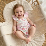 Xiaodriceee Newborn Baby Girl Summer Clothes Letter Embroidery Fly Sleeve Romper Bodysuit Cute Mamas Girl Baby Clothes(B-Pink, 0-3 Months)