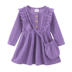 3T 4T Girl Clothes Toddler Girl Dress Long Sleeve Round Neck Solid Color Baby Clothes Fall Winter Toddler Outfit Purple Casual Flare Dresses for Kids