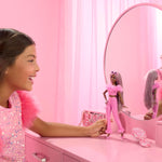 Barbie Deluxe Style Doll #4 in Barbiecore Outfit, Pink and Brown Braids, Soft Pink Top and Pant Set with Furry Collar and Fun Accessories