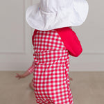 RUGGEDBUTTS Baby/Toddler Boy Swimsuit, One Piece Zipper Rash Guard Sunsuit with UPF 50+ Sun Protection - Vintage Red Gingham, 0-3m