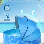 Foldable Kiddie Pool with Canopy: 47in Baby Pool and Beach Tent for Toddlers Infants 6-12 Months and Kids 2-4 Years Old - Portable Water Play with Shade for Outdoor Backyard Beach (Blue-Blue)