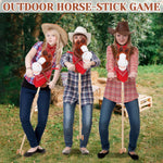 Poen 2 Sets Stick Horse with Red and Blue Bandana, Brown Horse on a Stick with Sound 27.6" Toys for Western Cowboy Theme Party Pretend Games