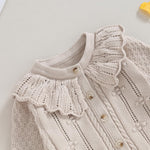 Newborn Baby Girls Knit Cardigans Long Sleeve Crewneck Hollow Knit Thin Sweater Toddler Button Tops Coat Outwear (Apricot-Doll Collar, 6-12 Months)