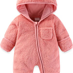 Newborn Baby Bear Outfit With Fold-Over Mittens and Footies Girls Boys Winter Fleece Clothes Hooded Romper Snowsuit