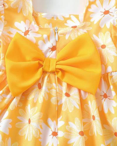 Baby Girl Clothes Summer Dress Infant Yellow Daisy Dressess Cute Short Sleeve Vintage Boho Beach Sundress 2 Pieces Outfit 3-6 Month Girl Clothes