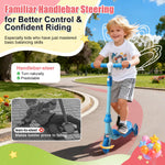 Kick Scooter for Kids Ages 3-7, Three Wheel Toddler Scooter with Handlebar Steering(No Lean),Height Adjustable, Light Up Rear Wheels, Indoor Outdoor Toy for Girls Boys, Holiday Birthday Gift, Blue
