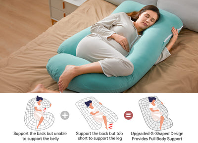 Momcozy U Shaped Pregnancy Pillows with Cotton Removable Cover, 57 Inch Full Body Pillow Maternity Support, Must Have for Pregnant Women, Tiffany Blue