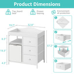 BOLUO White Changing Table with 3 Fabric Drawers and Laundry Hamper, Baby Dresser with Changing Table Top, Nursery Diaper Changing Station with Storage Modern