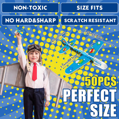 Skylety 50 Pcs Comics Foam Gliders Airplane Toys for Kids, Foam Paper Airplane, Comics Birthday Party Favors Goodie Bag Stuffers Outdoor Flying Toys Bulk Prizes for Kids Classroom