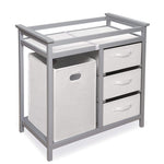 Badger Basket Modern Baby Changing Table - Nursery Furniture with Laundry Hamper and 3 Storage Drawers - Diaper Changing Station with Safety Belt, Changing Pad, and Organizer Baskets - Gray and White